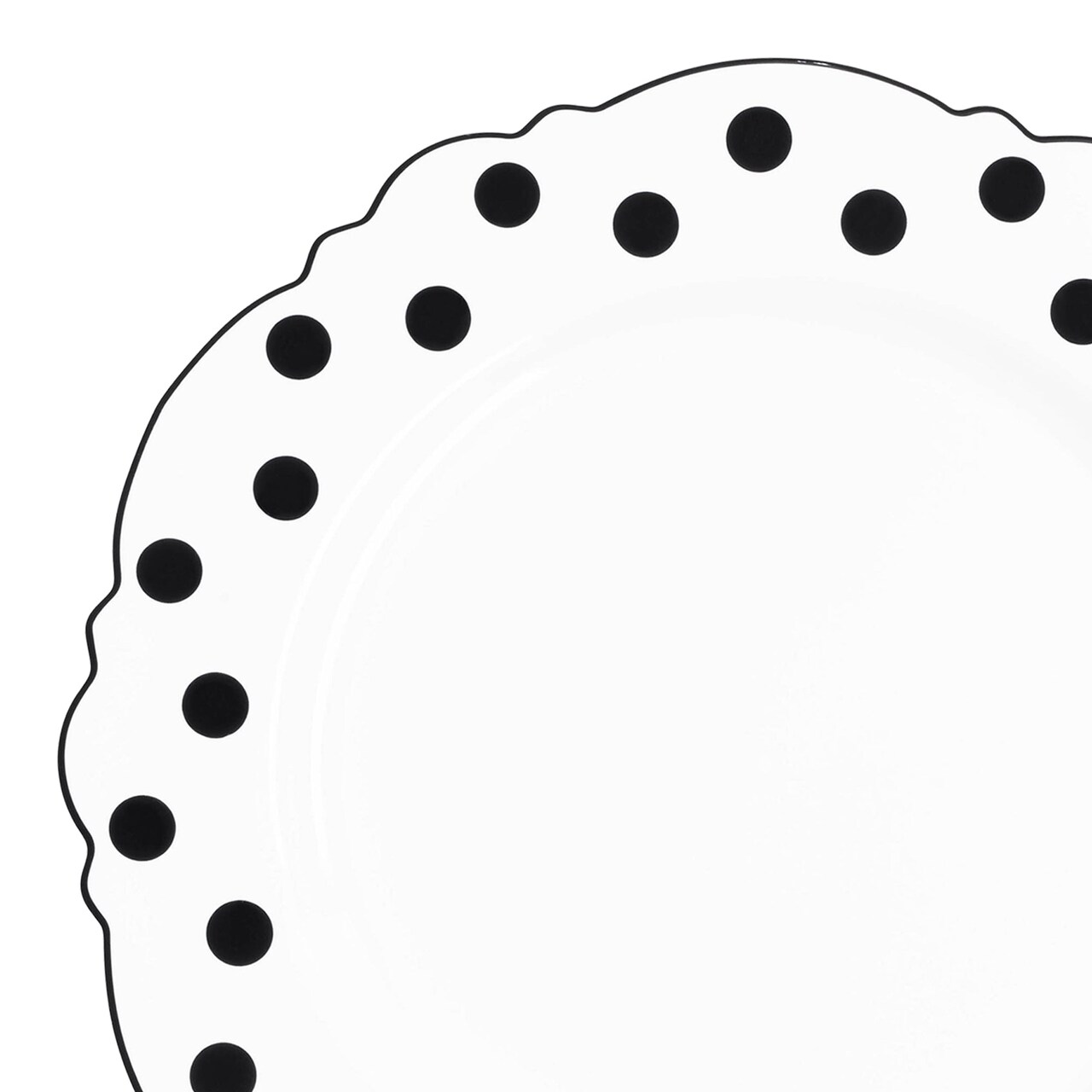White with Black Dots Round Blossom Disposable Plastic Salad Plates - 7.5" (120 Plates)